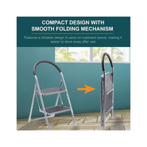 OurHouse 2 Wide Rubber Tread Steel Step Ladder 150kg Load Capacity - Grey