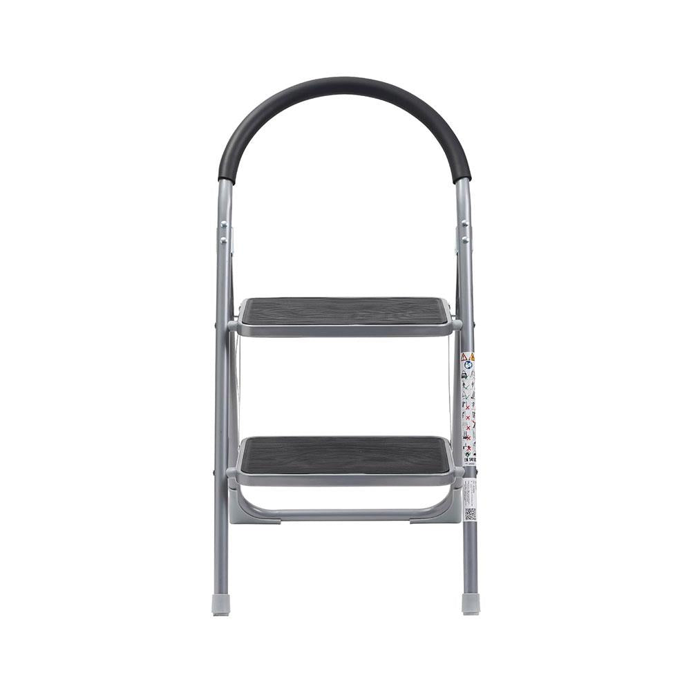 OurHouse 2 Wide Rubber Tread Steel Step Ladder 150kg Load Capacity - Grey