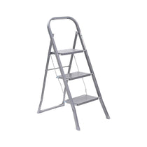 OurHouse 3 Tread Steel Step Ladders With Non-Slip Feet 150kg Load Capacity Folding Design - Silver