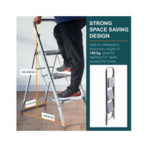 OurHouse 3 Tread Steel Step Ladders With Non-Slip Feet 150kg Load Capacity Folding Design - Silver