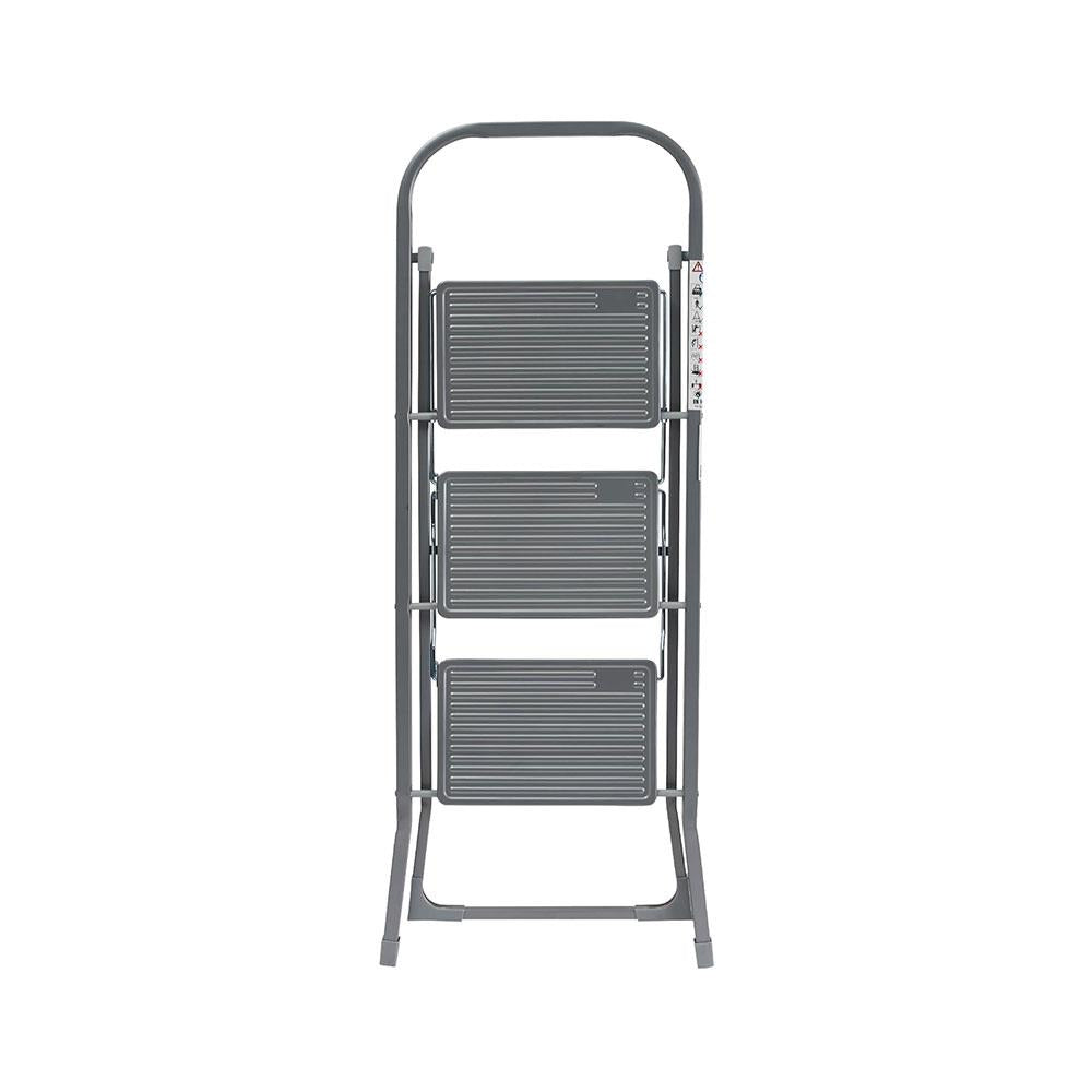 OurHouse 3 Tread Steel Step Ladders With Non-Slip Feet 150kg Load Capacity Folding Design - Silver