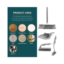 OurHouse Cleaning Brush Set 5 Piece Dustpan & Brush Long Handle Broom Washing Up Brush Handheld Scrubber - Grey