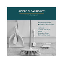 OurHouse Cleaning Brush Set 5 Piece Dustpan & Brush Long Handle Broom Washing Up Brush Handheld Scrubber - Grey