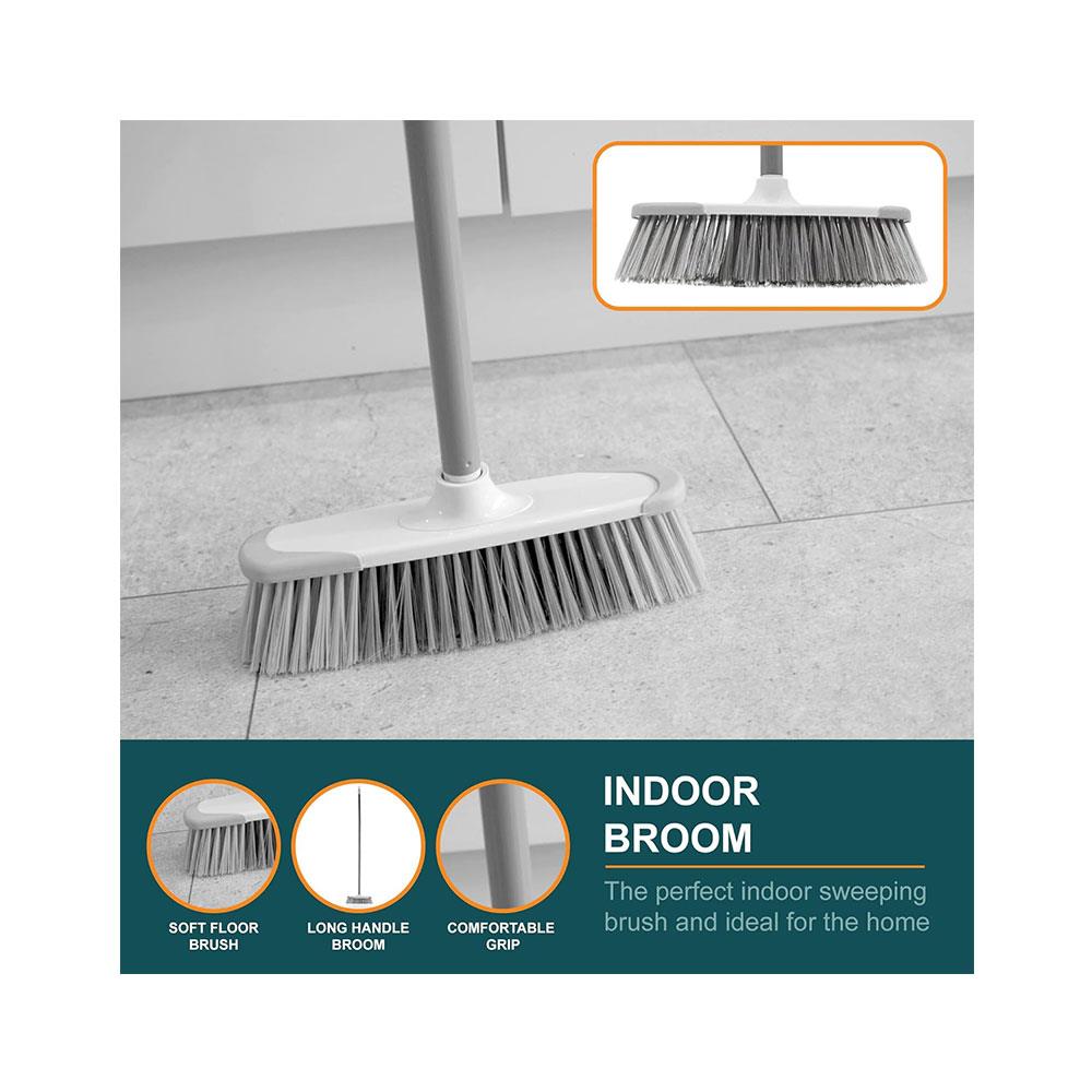 OurHouse Cleaning Brush Set 5 Piece Dustpan & Brush Long Handle Broom Washing Up Brush Handheld Scrubber - Grey