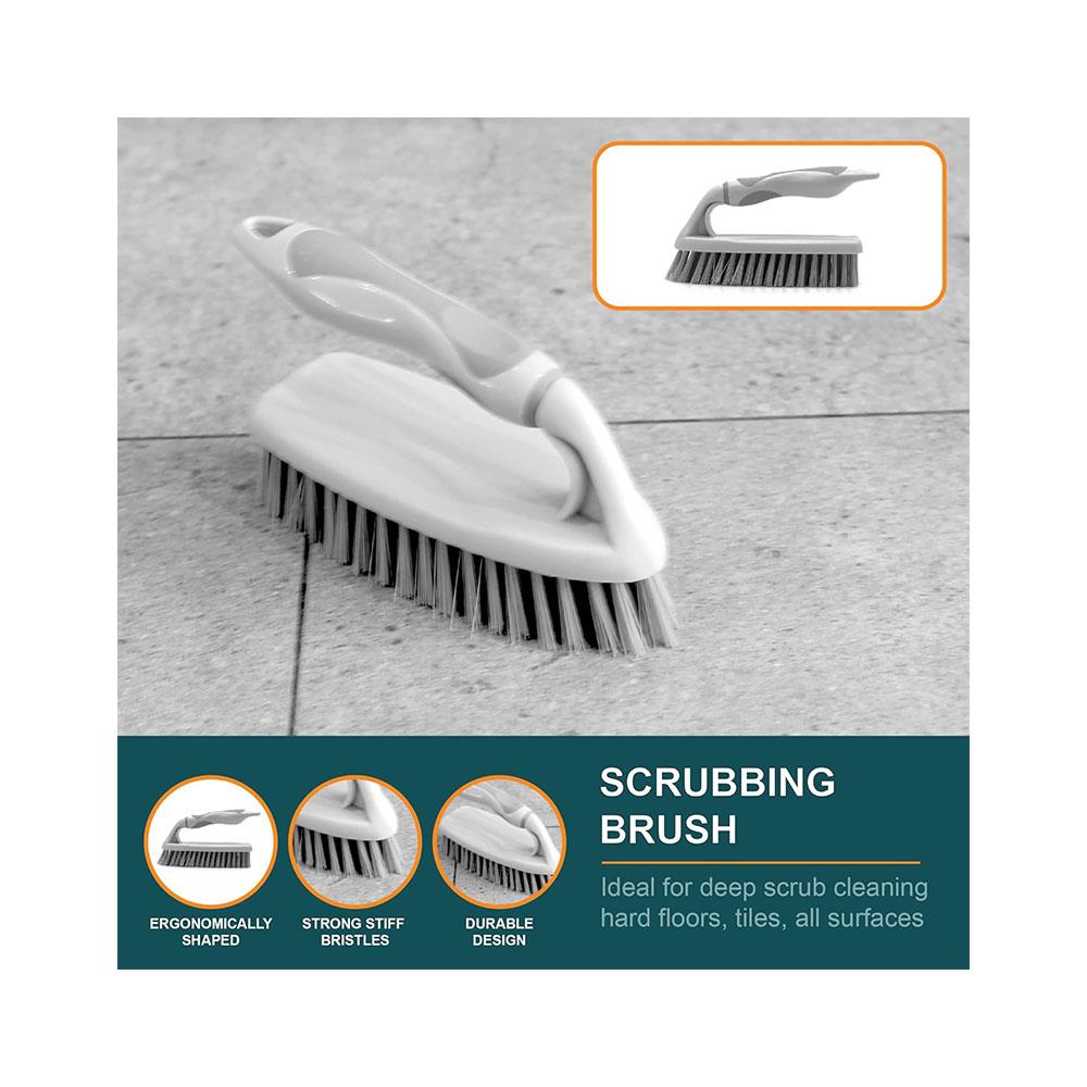 OurHouse Cleaning Brush Set 5 Piece Dustpan & Brush Long Handle Broom Washing Up Brush Handheld Scrubber - Grey