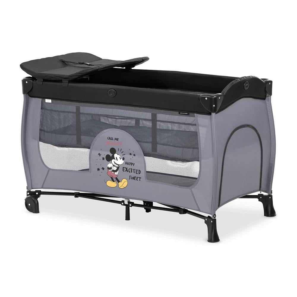 Hauck Disney Sleep N Play Center Travel Cot With Changing Mat & Travel Bag 120cm x 60cm - Mickey Mouse Grey Main image