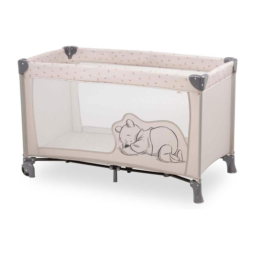 Hauck Dream N Play GO Travel Cot Fast Folding & Compact With Travel Bag 120cm x 60cm - Winne The Pooh Beige Main image