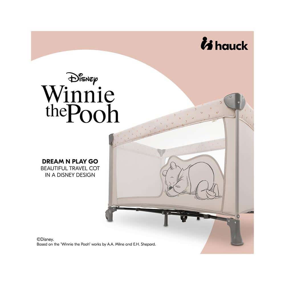 Hauck Dream N Play GO Travel Cot Fast Folding & Compact With Travel Bag 120cm x 60cm - Winne The Pooh Beige Secondary image