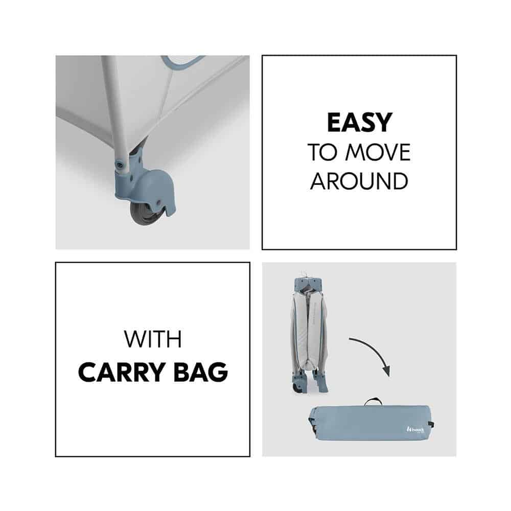 Hauck Sleep N Play GO PLUS Travel Cot Fast Folding & Compact With Travel Bag 120cm x 60cm - Dusty Blue