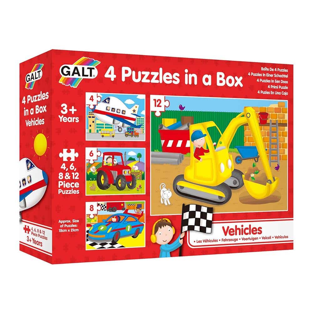 Galt 4 Puzzles In A Box Fun Colourful Vehicles Jigsaw Puzzles - Multicolour