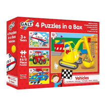 Galt 4 Puzzles In A Box Fun Colourful Vehicles Jigsaw Puzzles - Multicolour