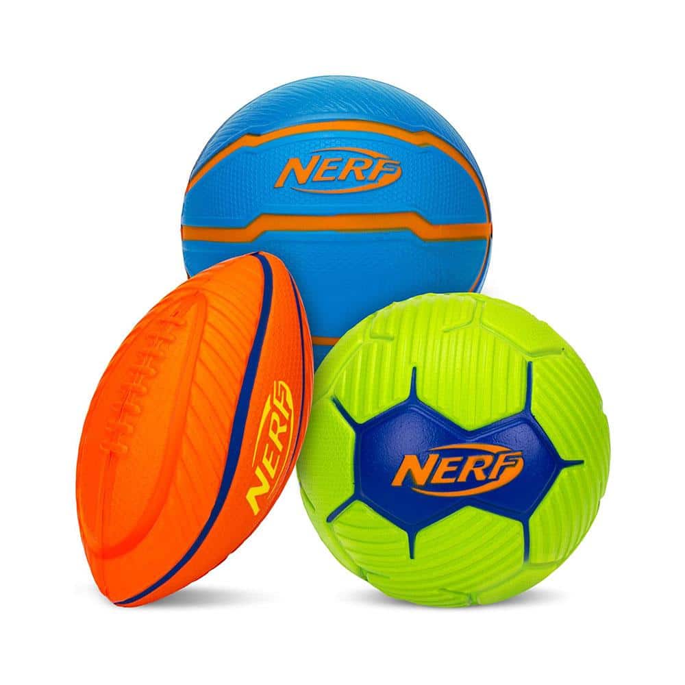 Nerf Micro Stress Balls Mini Foam Football Mini Foam Soccer Ball & Mini Foam Basketball Pack of 3 - Blue/Orange/Yellow Main image