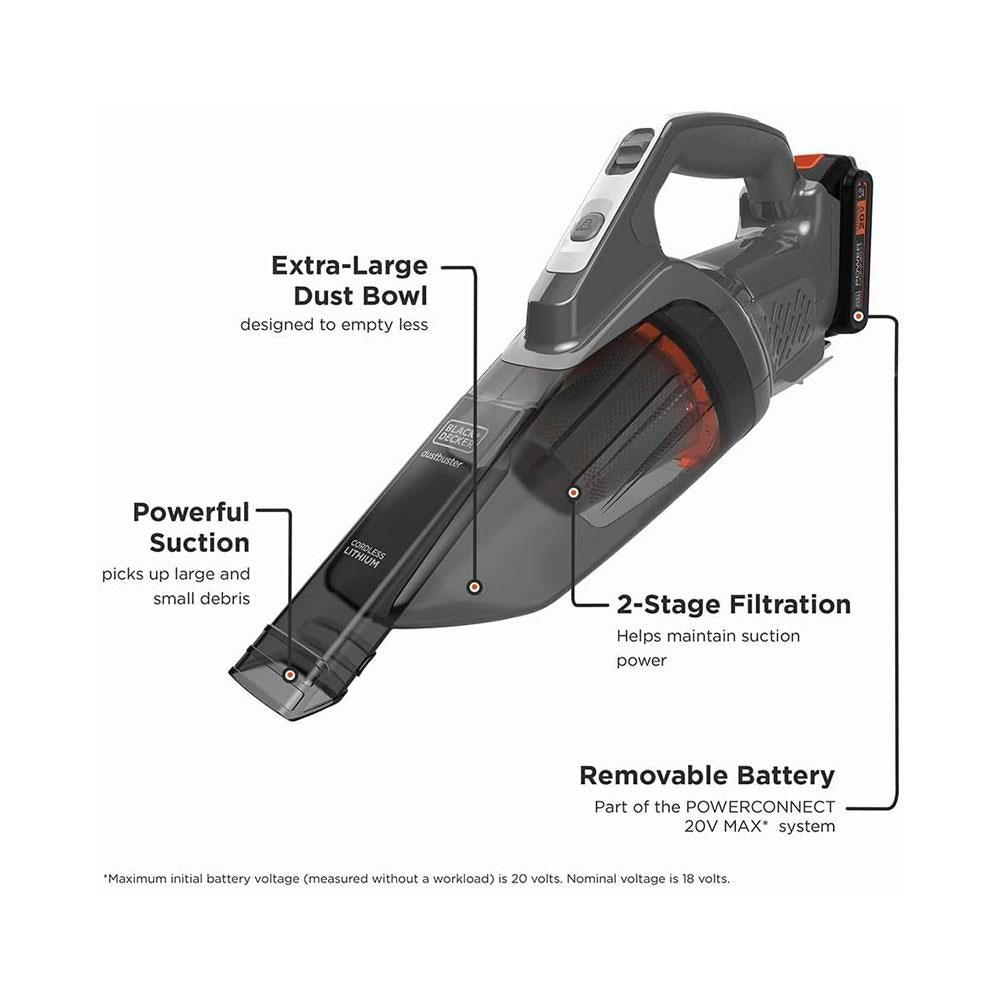 Black & Decker 18V Power Connect Dustbuster Cordless Handheld Vacuum Cleaner - Dark Grey/Orange