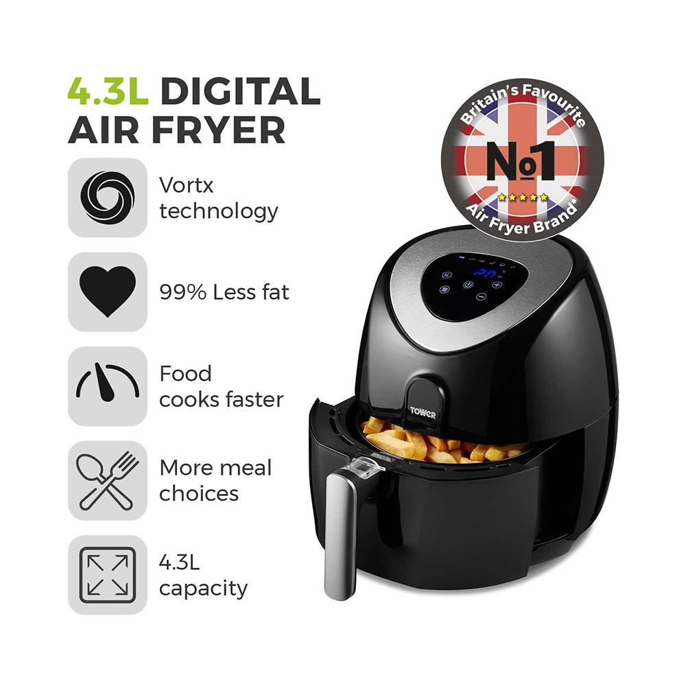 Tower Vortx Digital Air Fryer Oven With Rapid Air Circulation 1500W 4.3 Litre - Black Secondary image