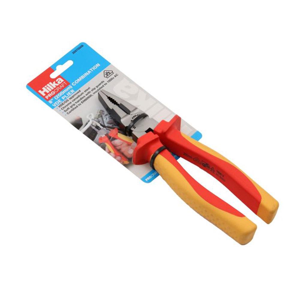Hilka Tools 8 Inch Combination VDE Pliers (200mm) - Red/Yellow