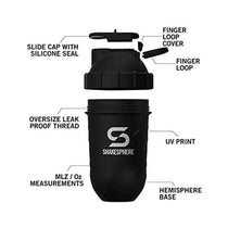 ShakeSphere Tumbler Protein Shaker Bottle 700ml - Frosted Black
