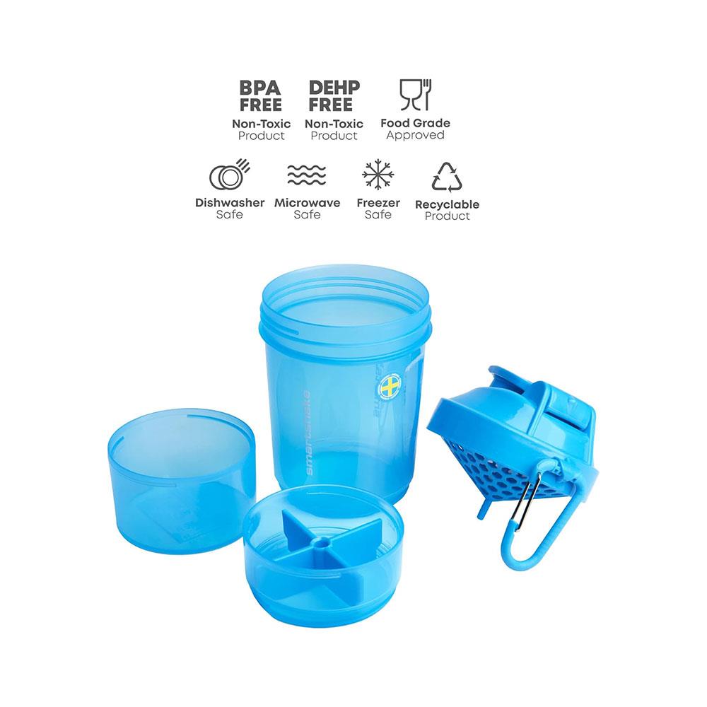 Smartshake Original 2Go ONE Protein Shaker 600ml Capacity With Storage - Neon Blue