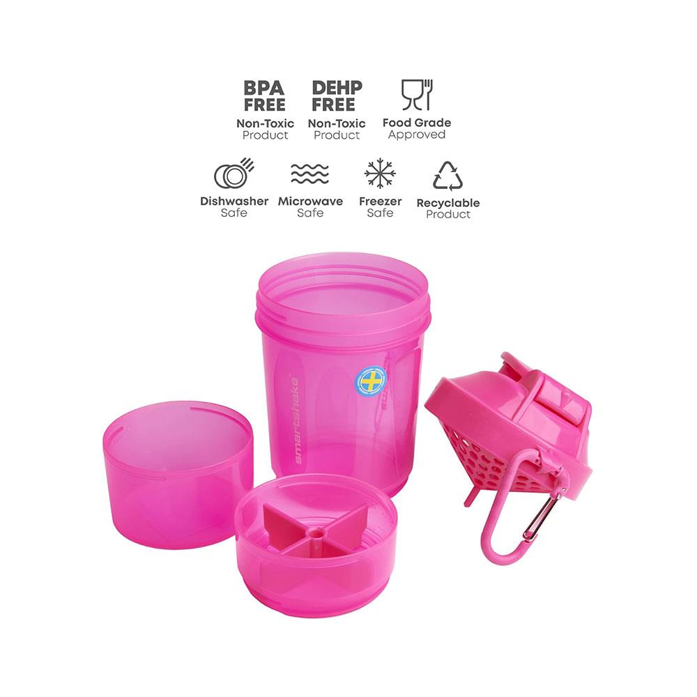 Smartshake Original 2Go ONE Protein Shaker 600ml Capacity With Storage - Neon Pink