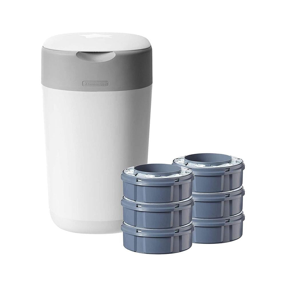 Tommee Tippee Twist & Click Advanced Nappy Disposal Bin System With 6 Refills Cassettes - White Secondary image