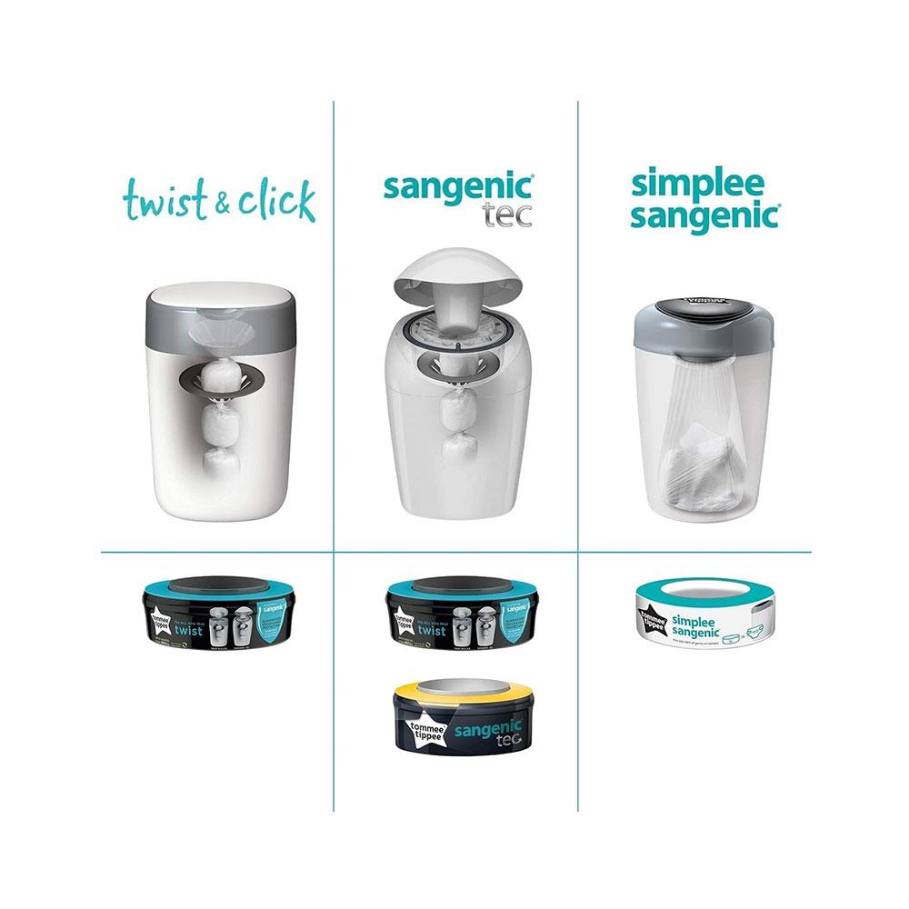 Tommee Tippee Twist & Click Advanced Nappy Disposal Bin System With 6 Refills Cassettes - White