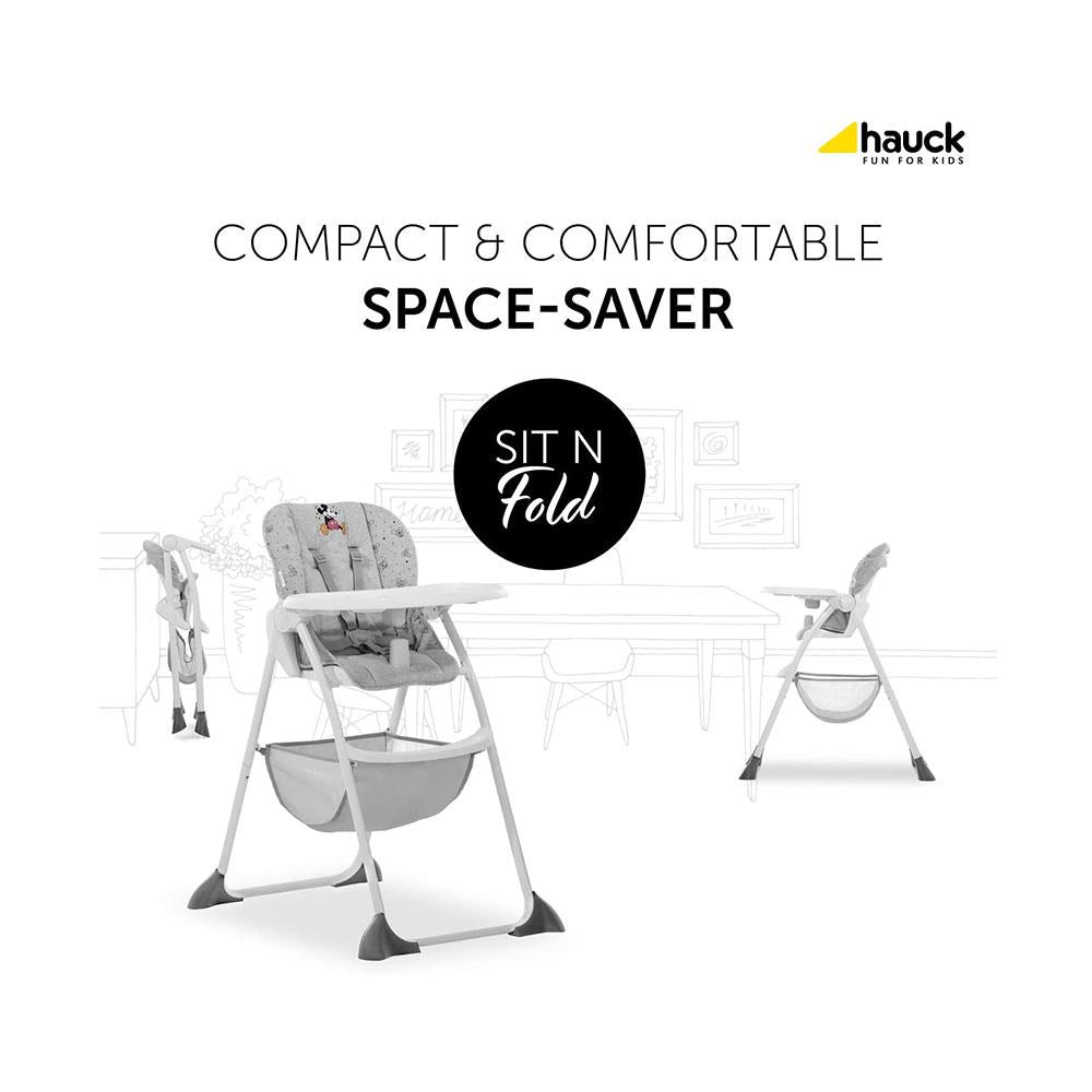 Hauck Sit N Fold Highchair Compact Folding Lightweight Suitable From 6 Months 15kg - Mickey Mouse Grey