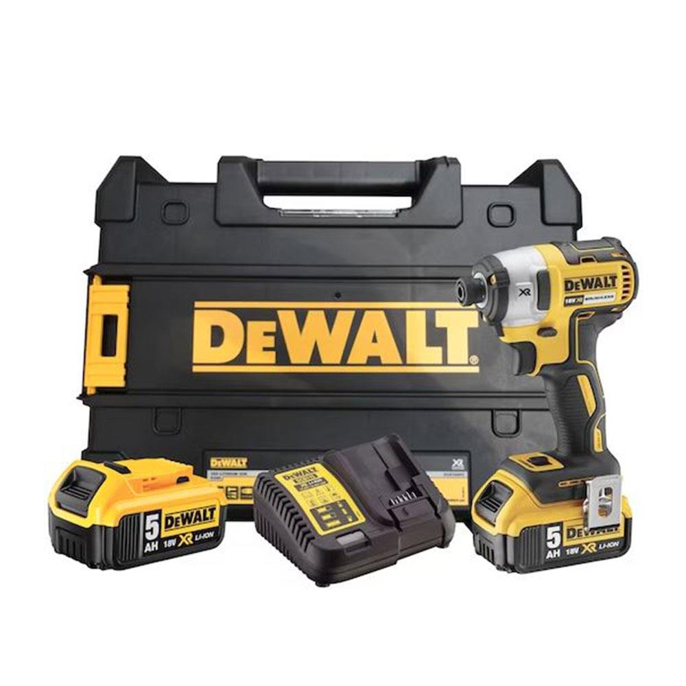 Dewalt 18V XR Brushless Impact Driver 2 x 5.0Ah Batteries & Charger In TSTAK Kit Box - Black & Yellow Main image