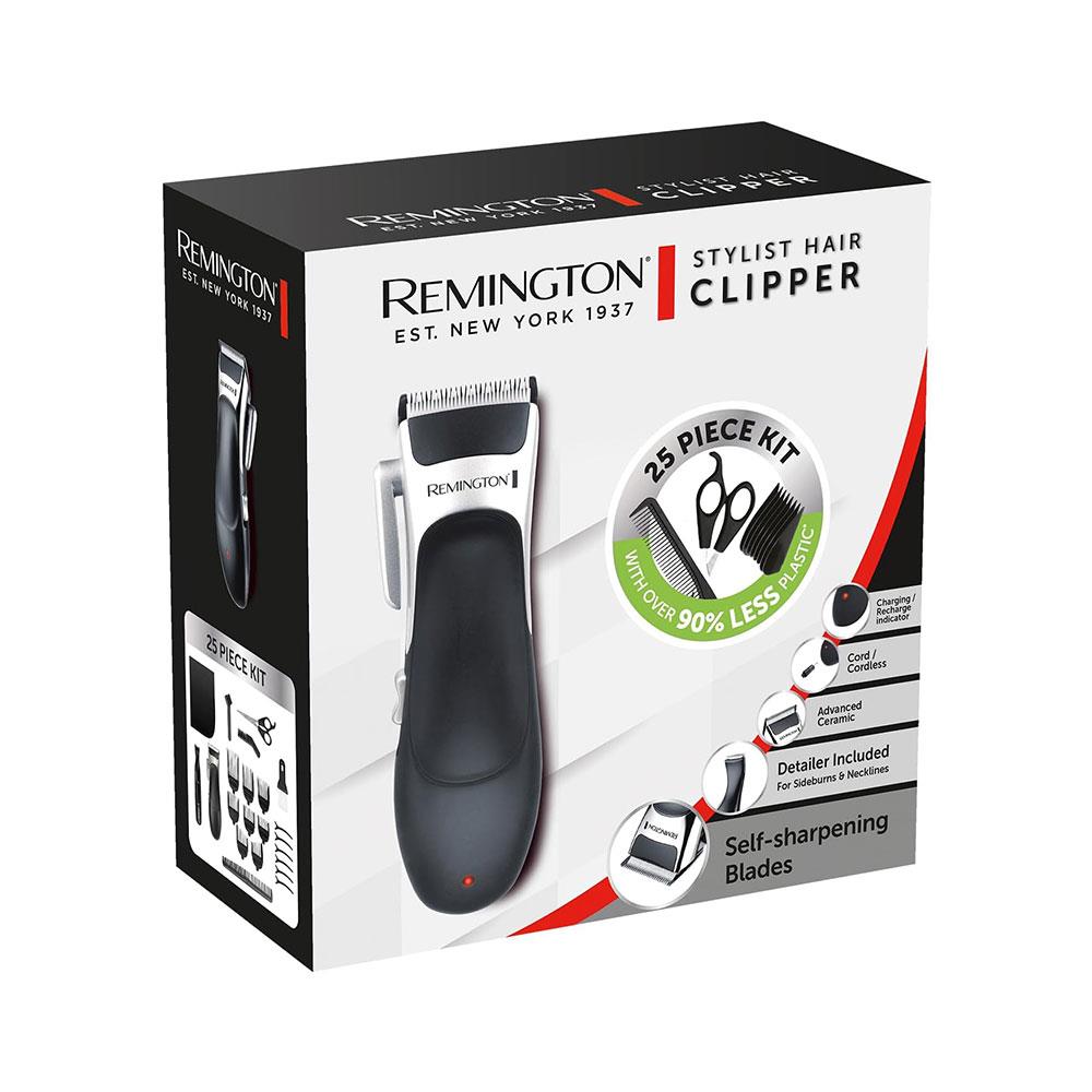 Remington Stylist Hair Clipper & Detail Trimmer Versatile 8 Combs Self-Sharpening Blades 25 Piece Kit - Black
