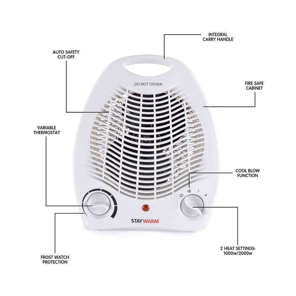 Lloytron STAYWARM 2000W Upright Fan Heater With 2 Heat Settings - White