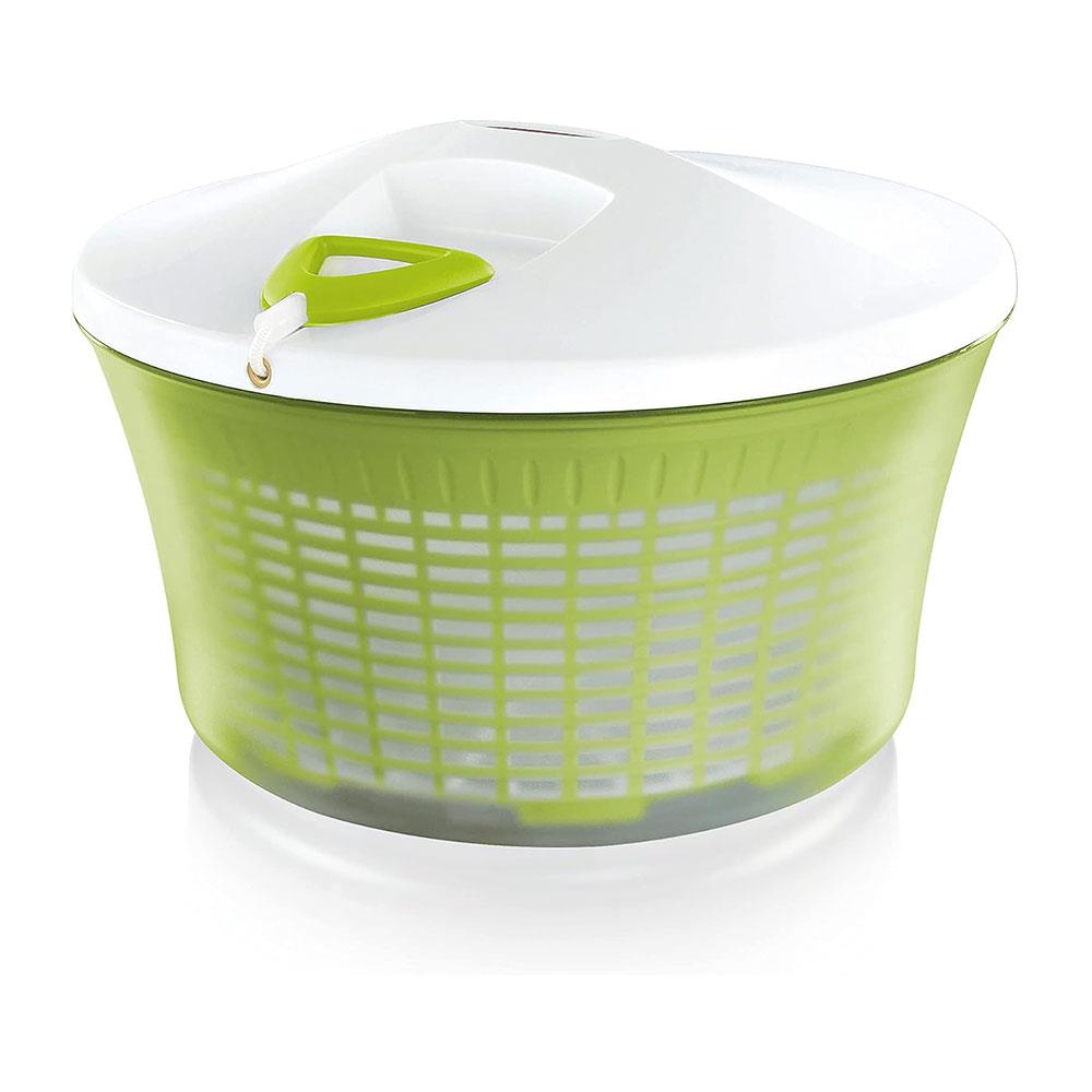 Leifheit Salad Spinner Signature Holds 5.5 Litres Large Clear Serving Bowl Colander Basket - Green & White Main image