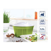 Leifheit Salad Spinner Signature Holds 5.5 Litres Large Clear Serving Bowl Colander Basket - Green & White