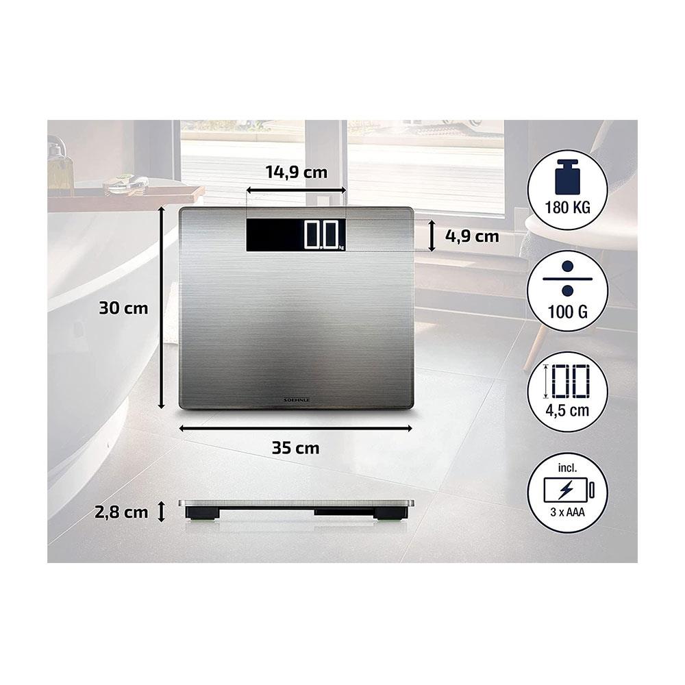 Soehnle Style Sense Safe 300 Digital Personal Bathroom Scale Stainless Steel Weighs To 180kg - Silver