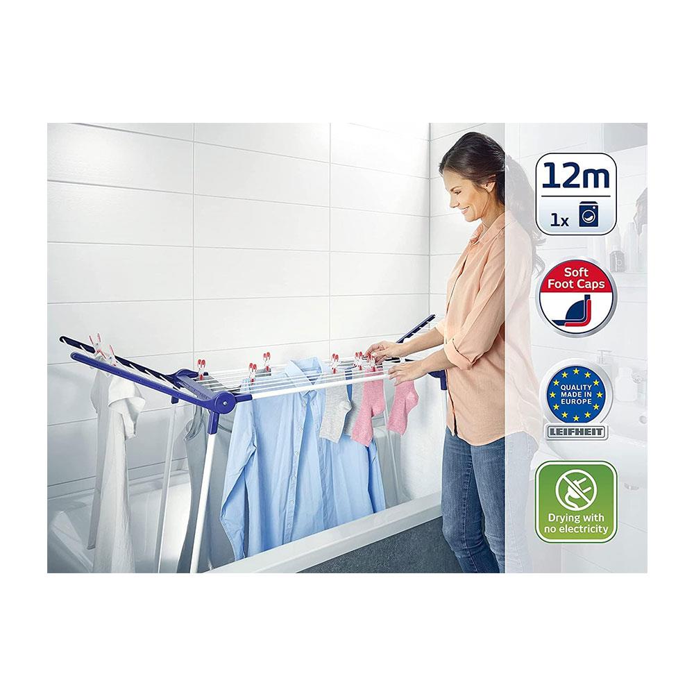 Leifheit Pegasus 120 Solid Compact Clothes Airer 12m Large Drying Area Clothes Rack Horse Stands In Bath Tub - Dark Blue Secondary image