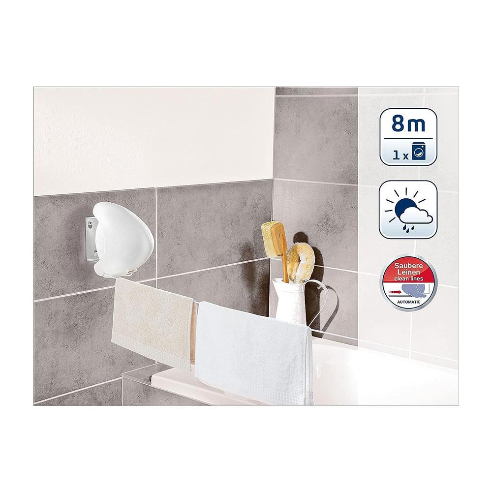 Leifheit Rollfix 80 Single Longline Wall Mounted Washing Line Towel Rack Clothes Drying Rack 8m Drying Space - White