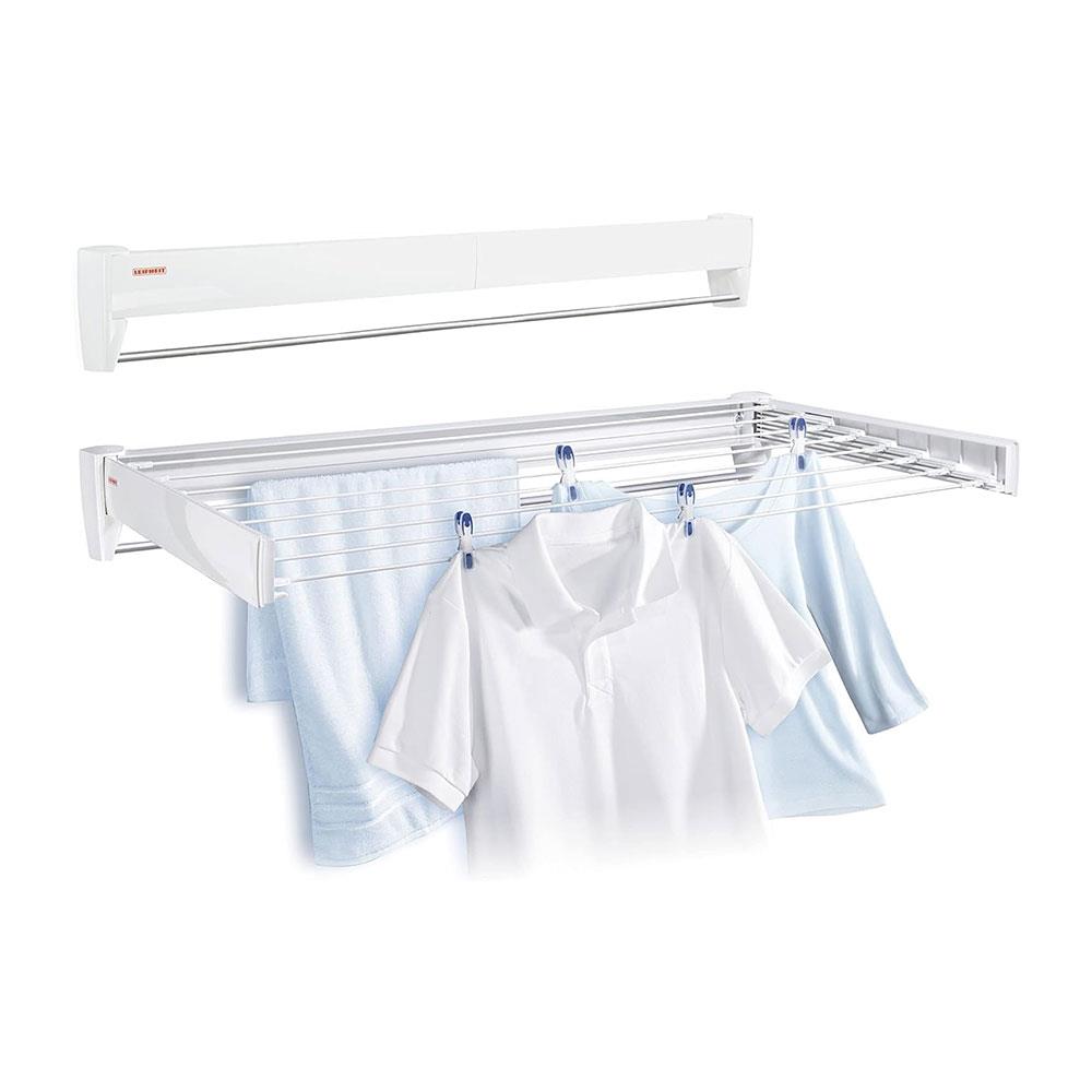Leifheit Telegant 81 Protect Plus Wall Mounted Clothes Airer Towel Rack 8.1m Drying Rack Space - White Main image