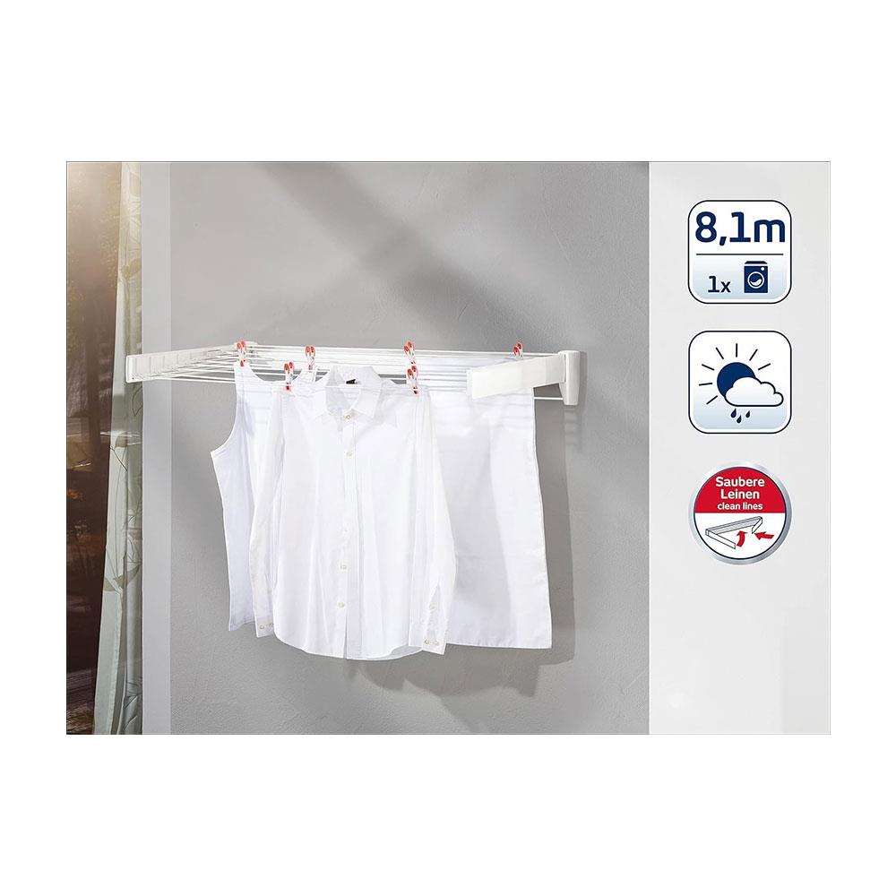 Leifheit Telegant 81 Protect Plus Wall Mounted Clothes Airer Towel Rack 8.1m Drying Rack Space - White Secondary image