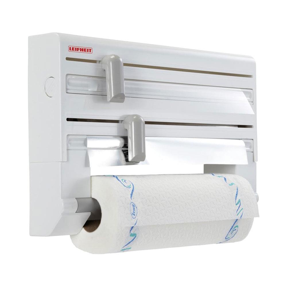 Leifheit Wall-Mounted Roll Holder Parat Kitchen Roll Dispenser With Cutters - White/Grey