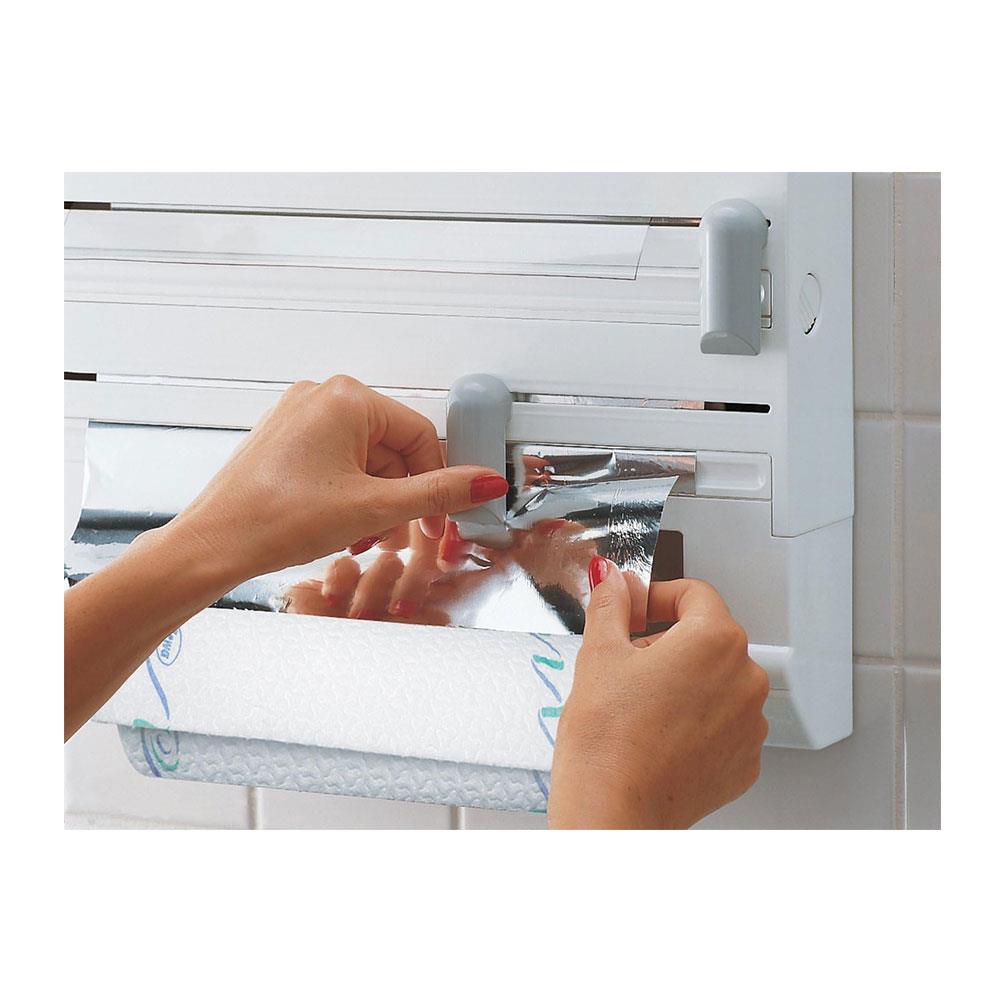 Leifheit Wall-Mounted Roll Holder Parat Kitchen Roll Dispenser With Cutters - White/Grey