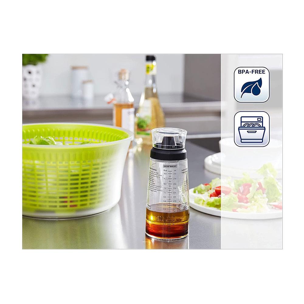 Leifheit Salad Dressing Shaker 5 Imprinted Recipes Glass Bottle 300ml - Black/Transparent