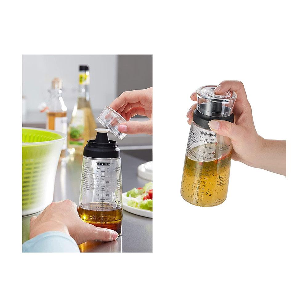 Leifheit Salad Dressing Shaker 5 Imprinted Recipes Glass Bottle 300ml - Black/Transparent