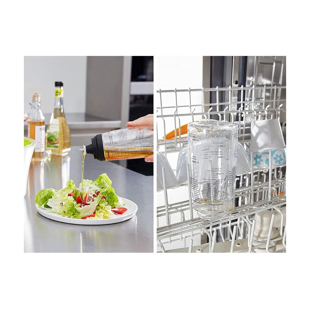 Leifheit Salad Dressing Shaker 5 Imprinted Recipes Glass Bottle 300ml - Black/Transparent