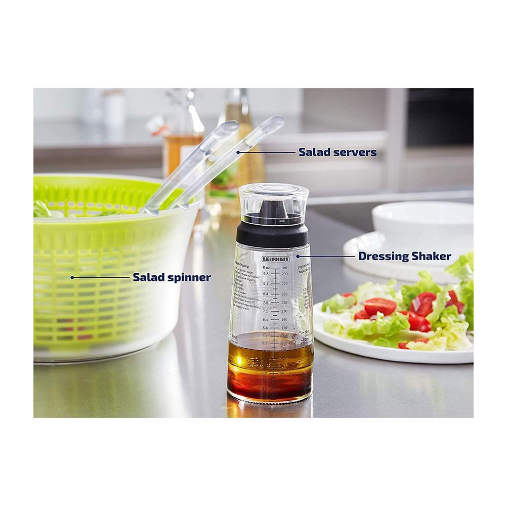Leifheit Salad Dressing Shaker 5 Imprinted Recipes Glass Bottle 300ml - Black/Transparent