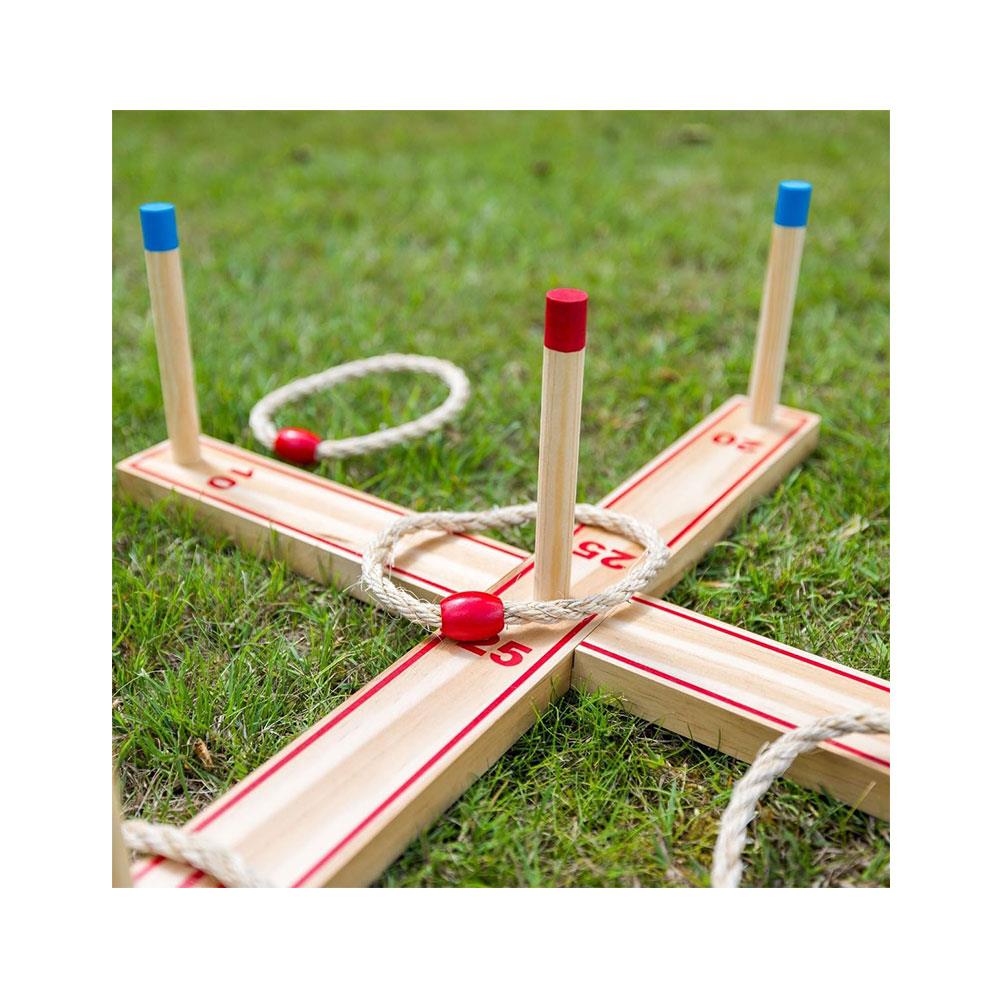 Grasshopper Games Ring Toss Wooden Garden Game Set Interactive Outdoor Game - Brown