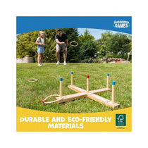 Grasshopper Games Ring Toss Wooden Garden Game Set Interactive Outdoor Game - Brown