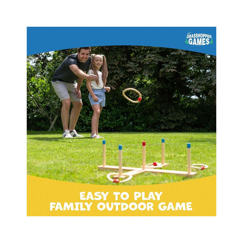 Grasshopper Games Ring Toss Wooden Garden Game Set Interactive Outdoor Game - Brown