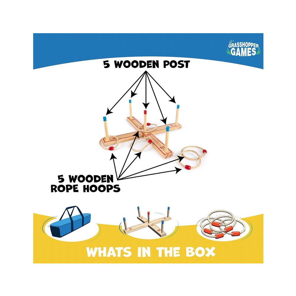 Grasshopper Games Ring Toss Wooden Garden Game Set Interactive Outdoor Game - Brown