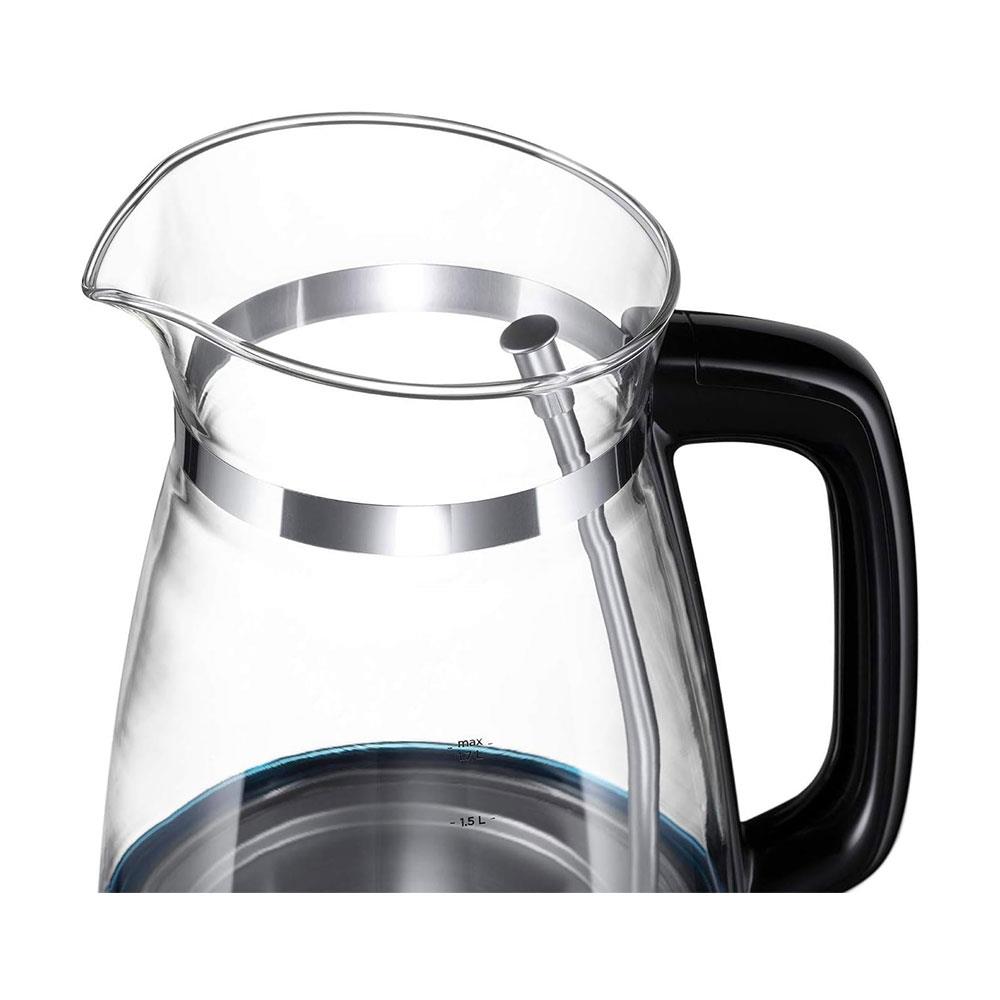 Russell Hobbs Classic Cordless Electric Glass Jug Kettle Blue Internal Illumination 3000W 1.7 Litres - Black