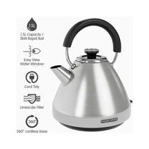 Morphy Richards Venture Pyramid Kettle Brushed Stainless Steel 3000W 1.5 Litres - Silver