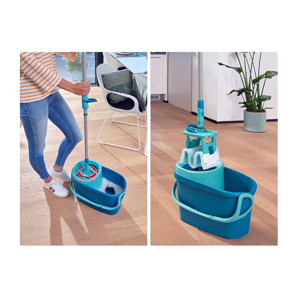 Leifheit Clean Twist M Ergo Mop & Bucket Set Moisture Controlled Spin 33cm Wide Mop - Turquoise