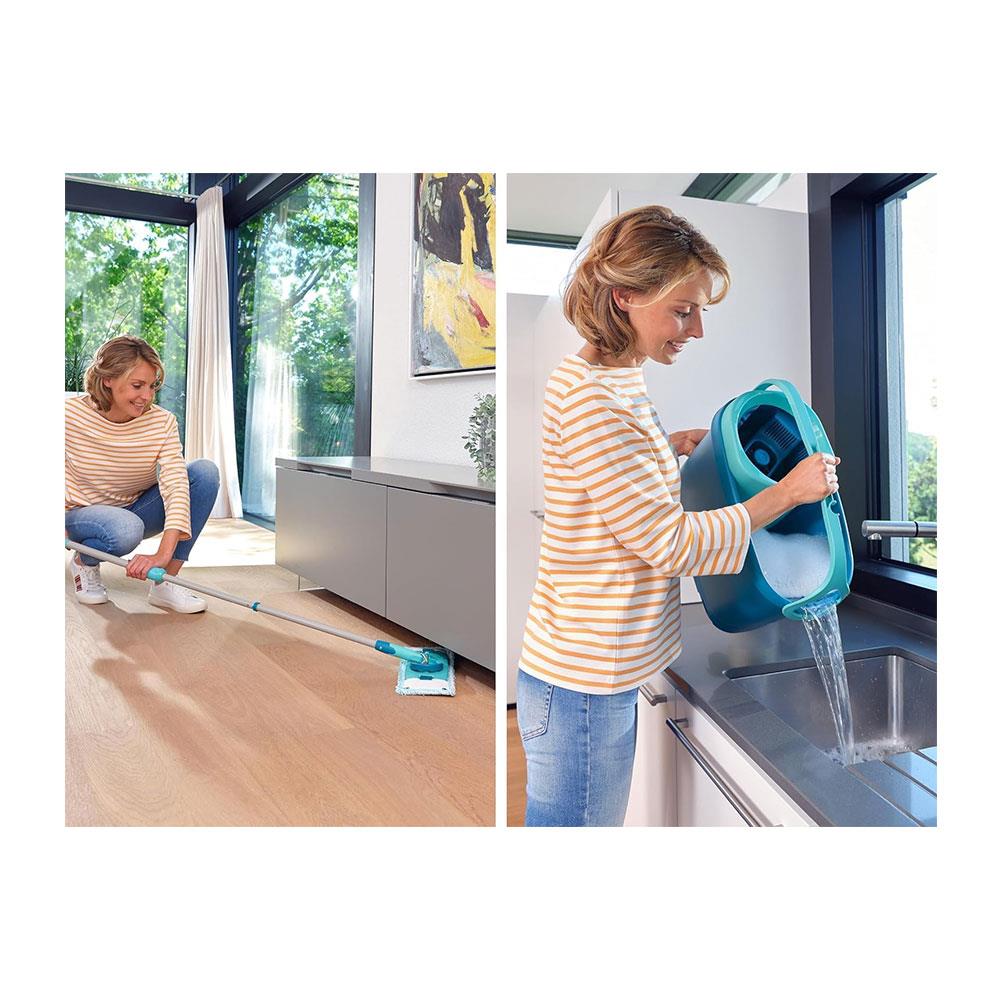 Leifheit Clean Twist M Ergo Mop & Bucket Set Moisture Controlled Spin 33cm Wide Mop - Turquoise