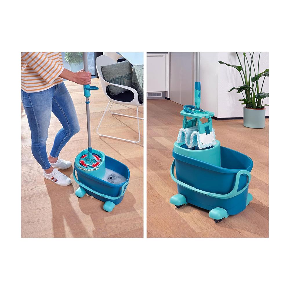 Leifheit Clean Twist M Ergo Mobile Mop & Bucket Set Moisture Controlled Spin 33cm Wide Mop Head - Turquoise